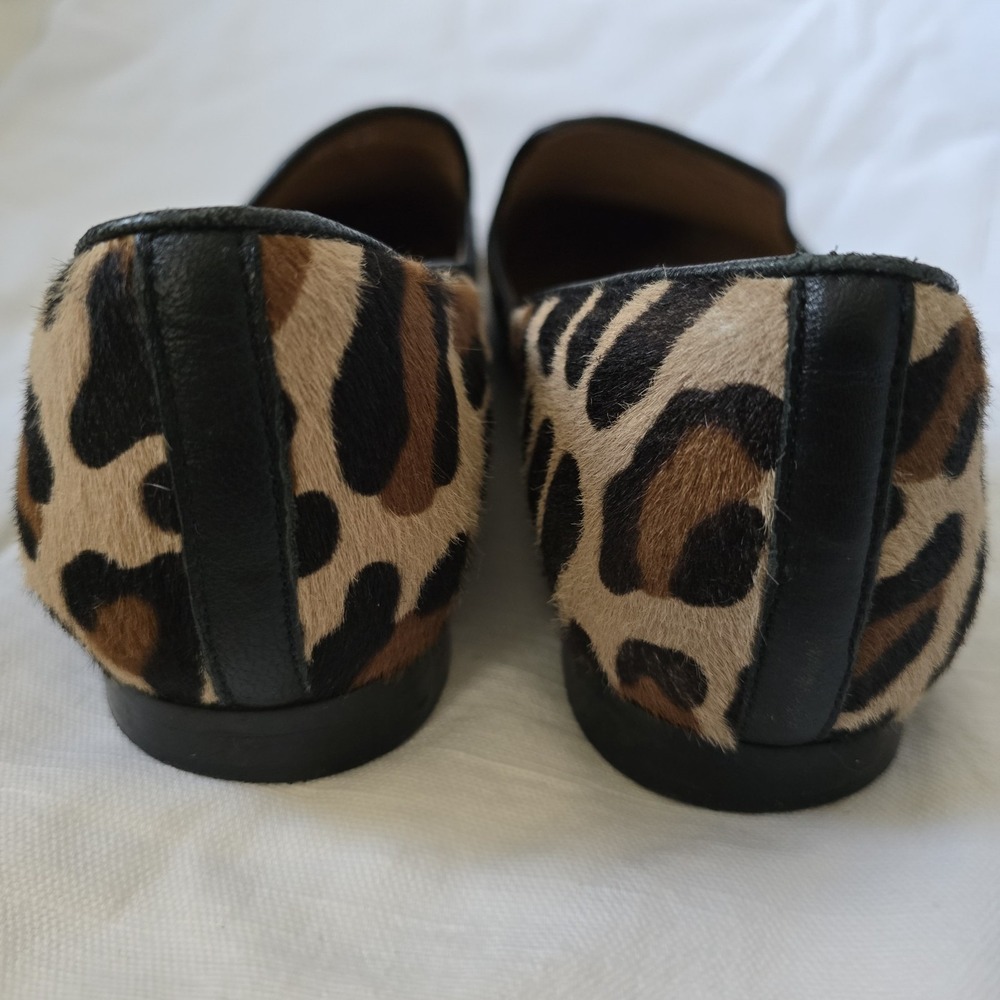 Aquatalia Leopard Calf Hair Loafers Womens 9M Pointed Toe Smoking Flats Italy - Picture 5 of 11